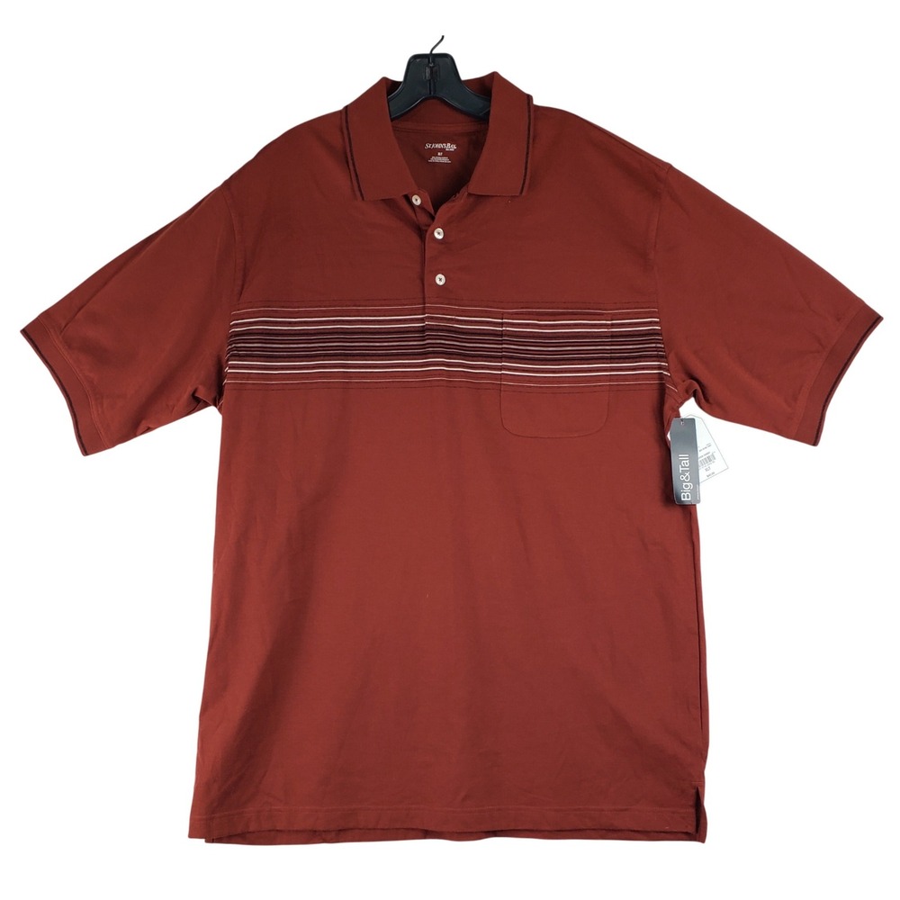 St Johns Bay Big Tall Polo Shirt Mens XLT Brick Red Chest Striped Pocket NWT Top